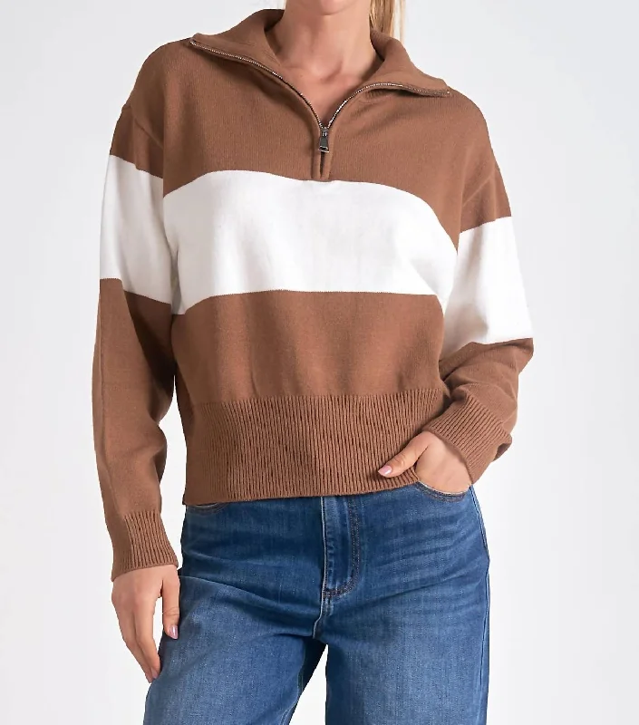 Stripe Crewneck Sweater In Tan White