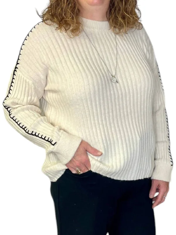 Vertical Stitch Soft Sweater In Cream