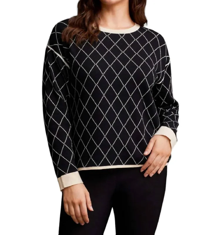 Reversible Cotton Crew Neck Sweater In Black/cream