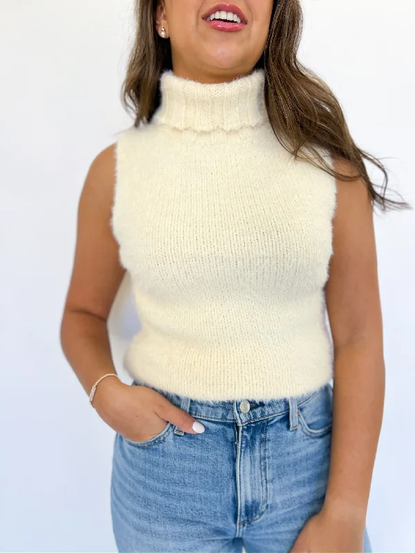 Lexie Cream Sleeveless Turtleneck