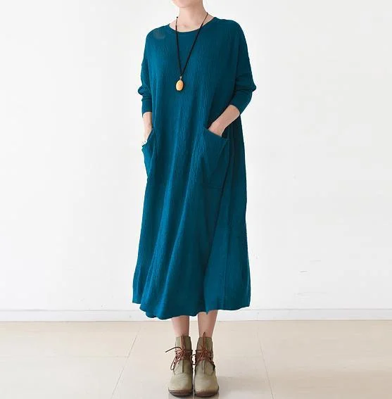 Blue caftans plus size spring knit dresses long causal clothing