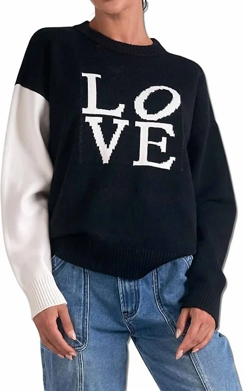 Crewneck Love Colorblock Sweater In Black/off White