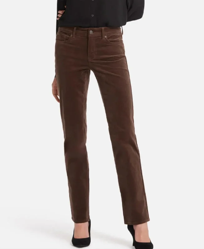 Single-shoulder Neck Design Marilyn Straight Corduroy Jeans In Coffee Bean