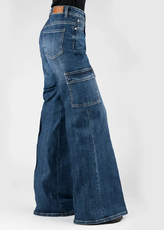 Comfortable Series Tin Haul Womens Claire Cargo High Rise Blue Cotton Blend Jeans