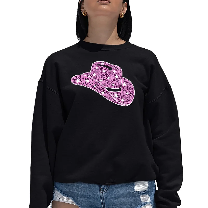 LA Pop Art Women's Word Art Crewneck Sweatshirt - Cowgirl Hat