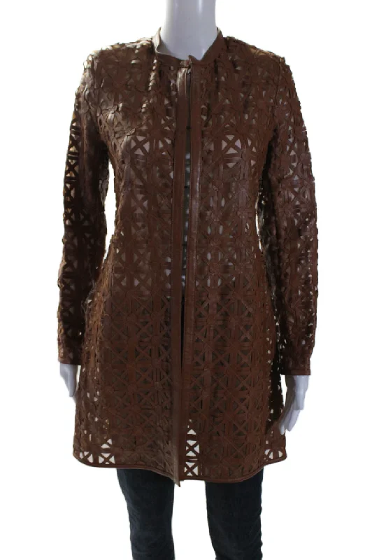 In Transit 2 Womens Brown Leather Mesh Crew Neck Long Sleeve Jacket