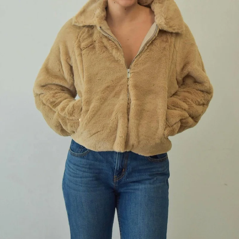 Libby Faux Fur Jacket In Taupe