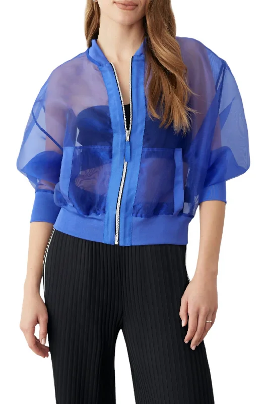 Sheer Bomber Jacket In Blue