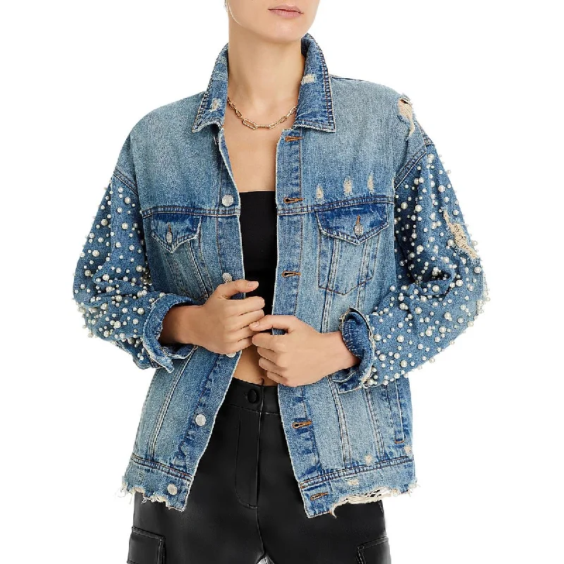 Sunset & Spring Womens Embellished Casual Denim Jacket