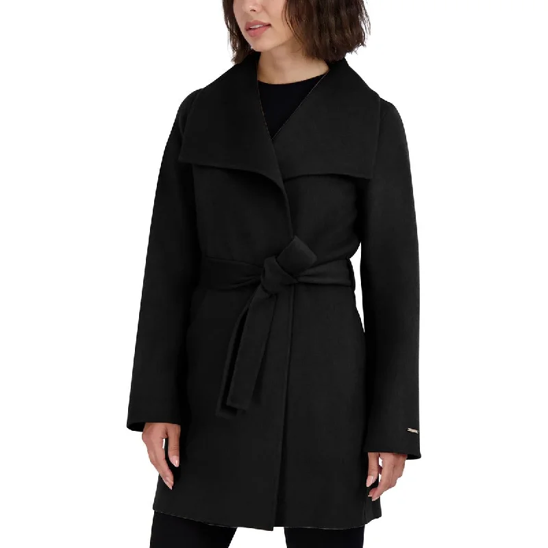 Tahari Womens Ella Wool Blend Open Front Wrap Coat