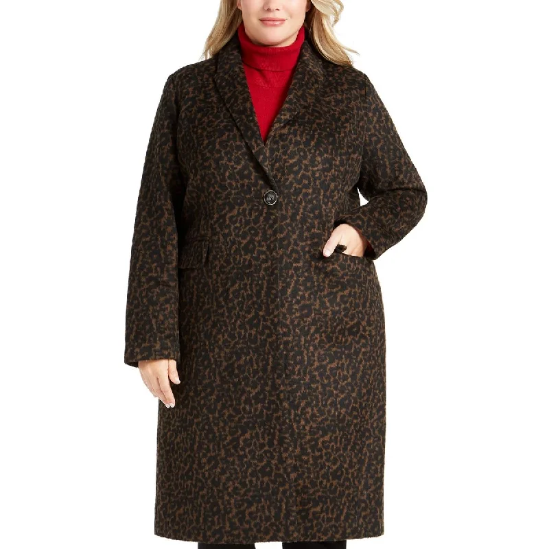 Tahari Womens Plus Wool Blend Long Trench Coat