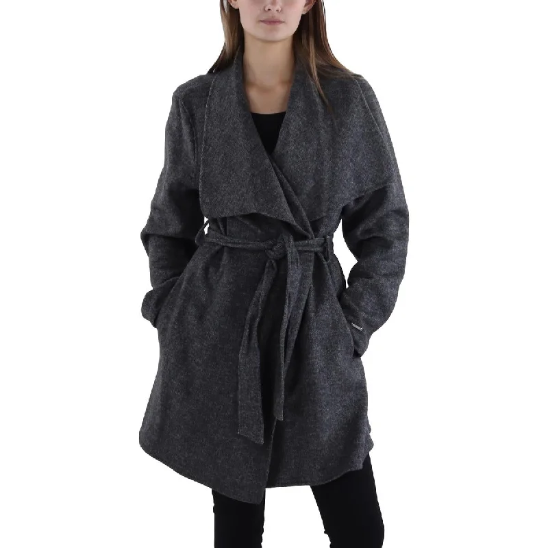 Tahari Womens Wool Blend Heathered Wrap Coat