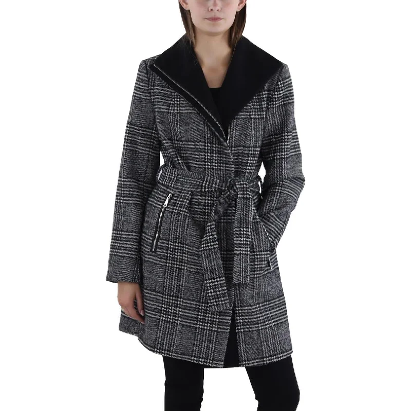 Tahari Womens Wool Blend Plaid Wool Coat