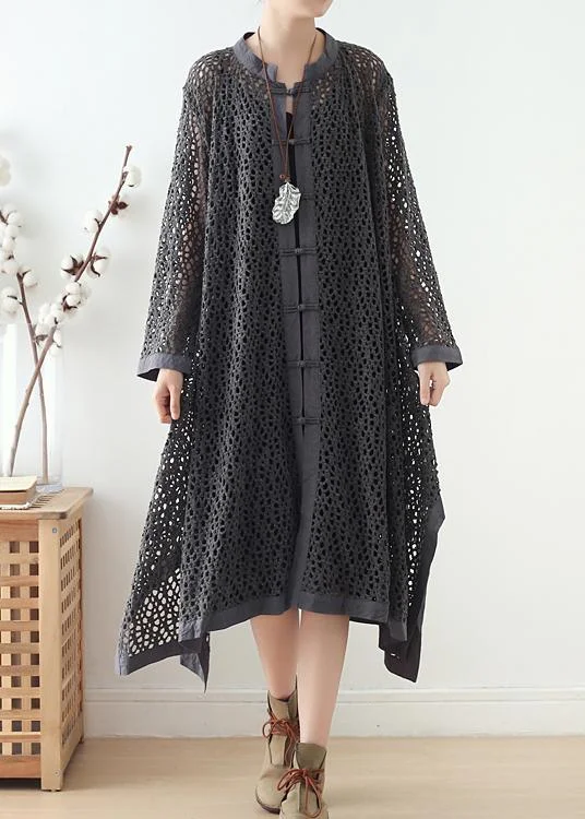 Women Hollow Out Spring Black Loose Coat