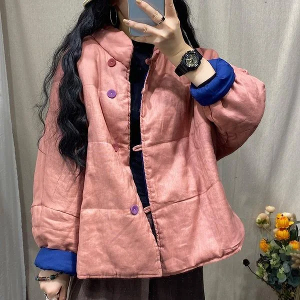 Women Winter Solid Color Patchwork Parkas Short Coat Outerwear