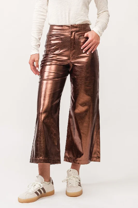 Dear John Audrey High Rise Wide Clean Hem Cropped Pants Rust Copper Foil