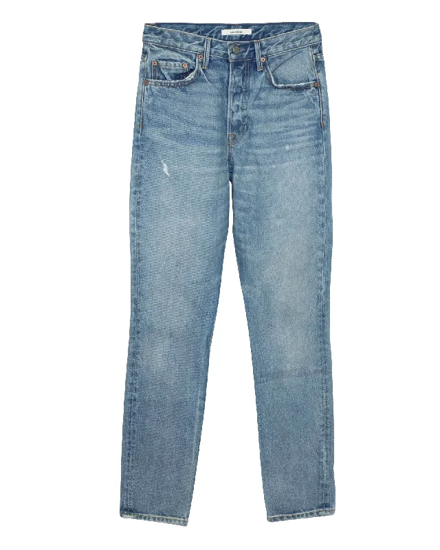 GRLFRND High-Rise Straight Leg Jeans in Blue Cotton