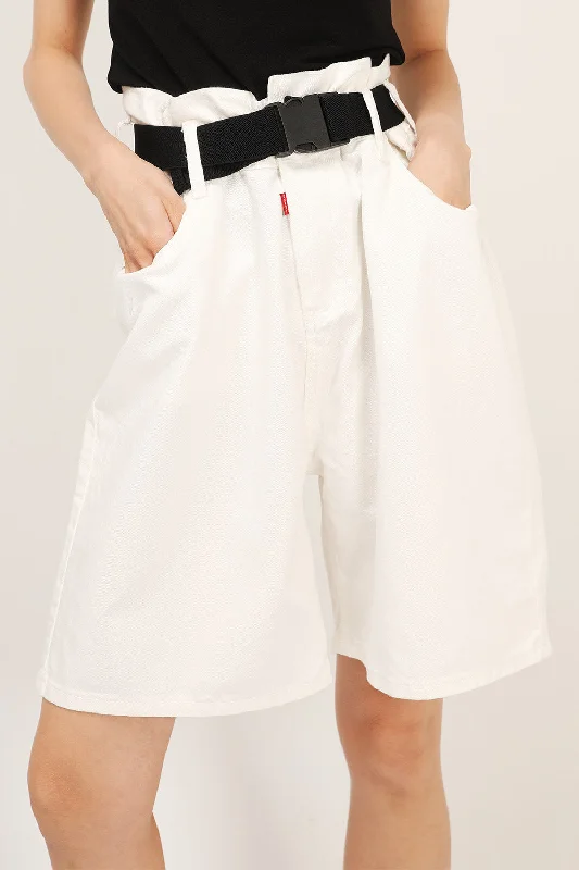 Olive Paperbag Waist Belted Shorts