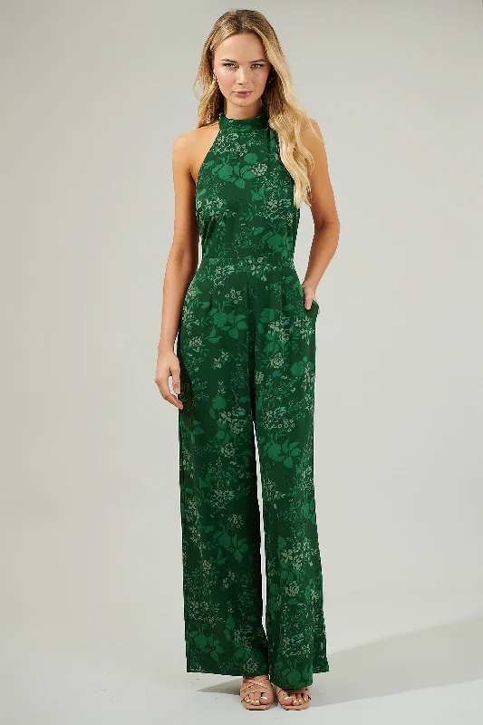 Woodland Floral After Hours Backless Halter Jumpsuit