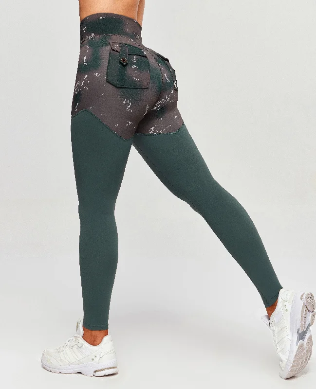 Cargo Power Leggings - Tie Dye and Dark Green