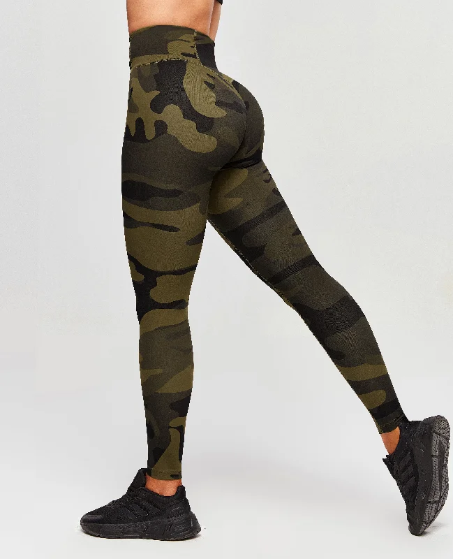 Scrunch Butt Leggings - Olive Green Camo