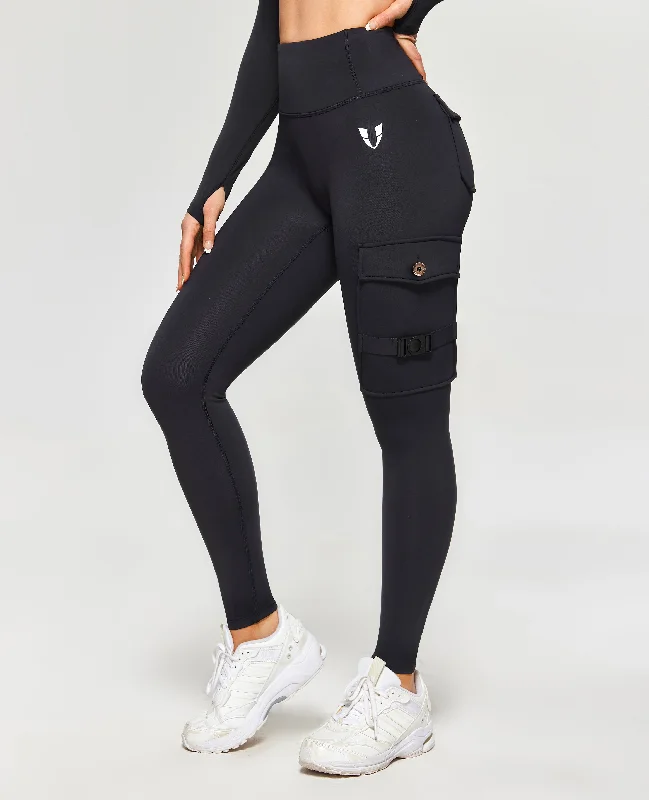 Thermal Fleece Cargo Leggings - Black