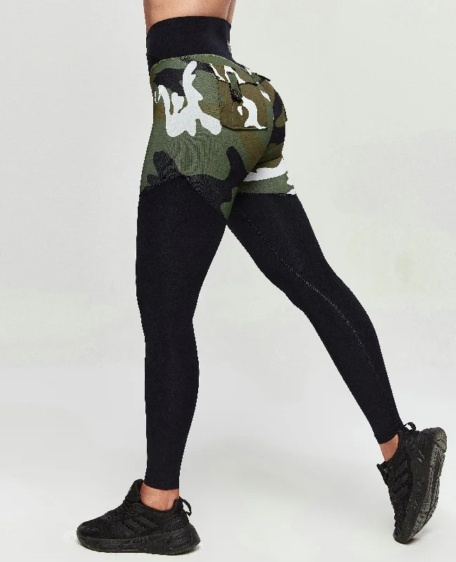 V-Waist Gym Leggings - White Green Camo