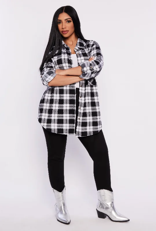 Plaid Button Front Long Sleeve Shirt