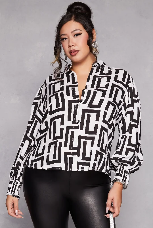 Plus Size Geo Print Shirt