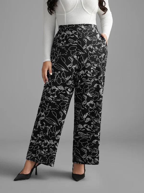 Graffiti Print Elastic Waist Wide Leg Pants