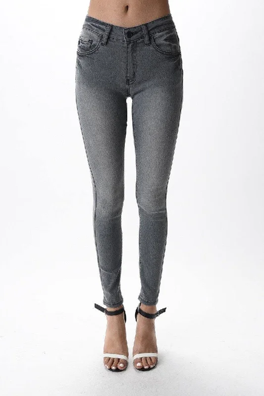 Griselda Grey Mid Rise Super Skinny Jeans