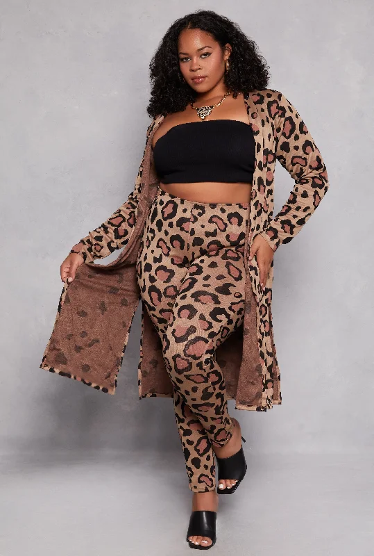 Plus Size Leopard Print Duster