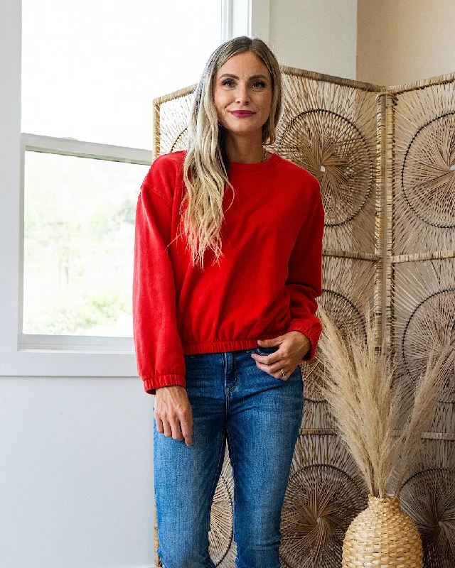 Kalea Elastic Hem Crewneck Sweatshirt - Scarlet Sun