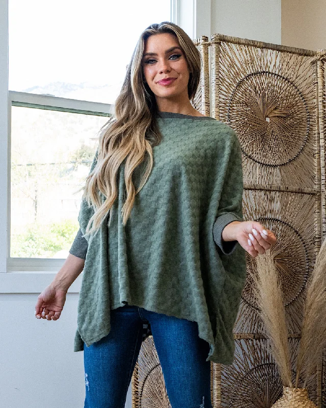 Laurel Oversized Checkered Brushed Top - Olive