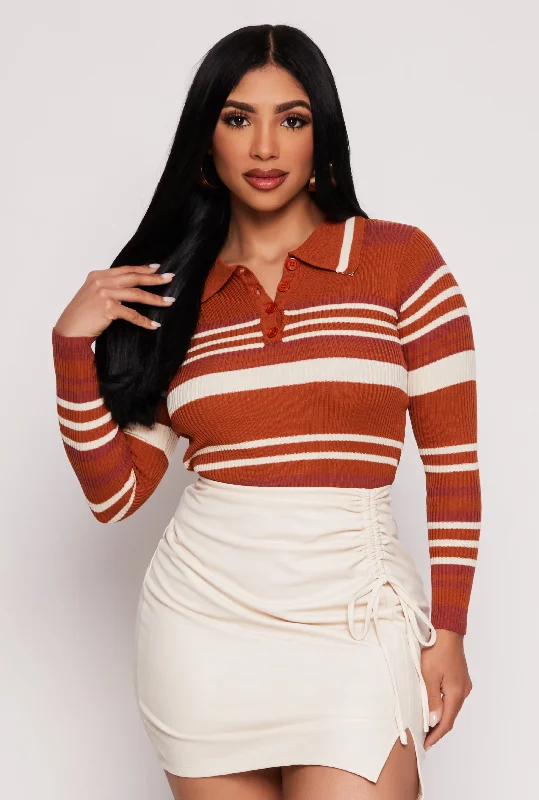 Ribbed Knit Striped Long Sleeve Top