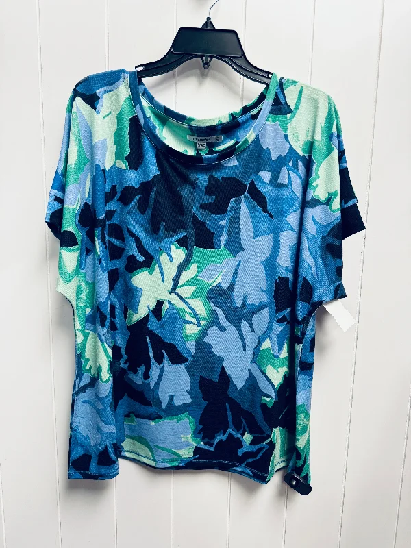 Top Short Sleeve By Chicos In Blue & Green, Size: Xl