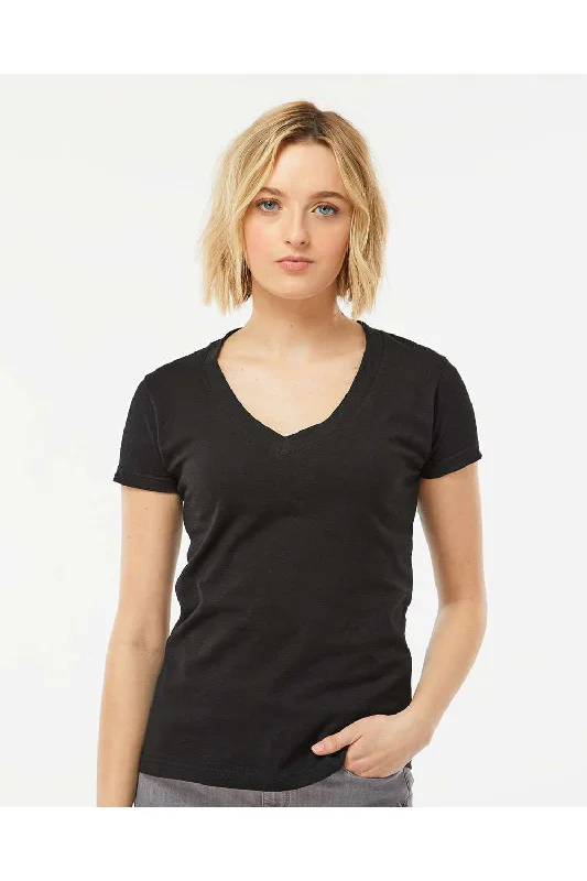 Tultex Womens Fine Jersey Short Sleeve V-Neck T-Shirt - Black