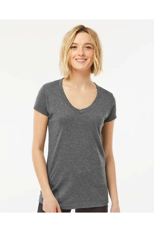 Tultex Womens Poly-Rich Short Sleeve V-Neck T-Shirt - Heather Charcoal Grey