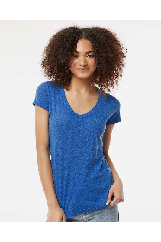 Tultex Womens Poly-Rich Short Sleeve V-Neck T-Shirt - Heather Royal Blue