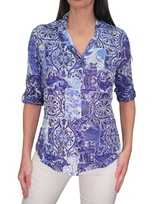 David Cline Roll Up Sleeve Top - Blues