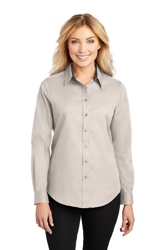 Port Authority Womens Easy Care Wrinkle Resistant Long Sleeve Button Down Shirt - Light Stone