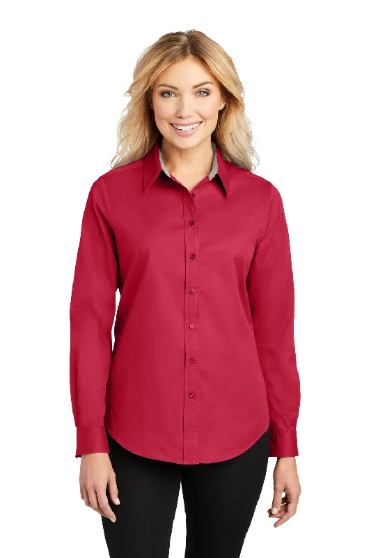 Port Authority Womens Easy Care Wrinkle Resistant Long Sleeve Button Down Shirt - Red