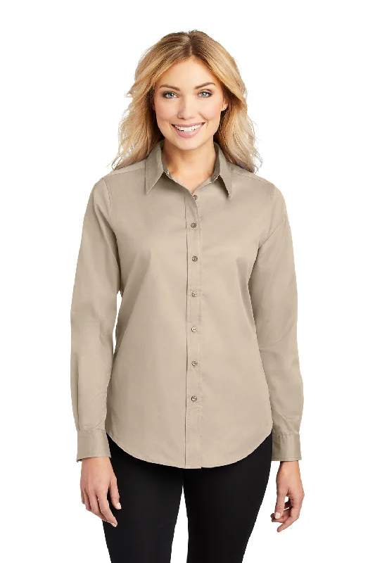 Port Authority Womens Easy Care Wrinkle Resistant Long Sleeve Button Down Shirt - Stone Brown