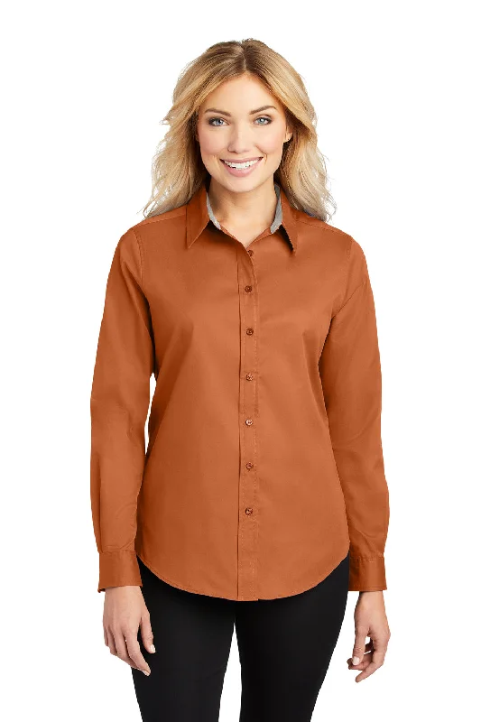 Port Authority Womens Easy Care Wrinkle Resistant Long Sleeve Button Down Shirt - Texas Orange