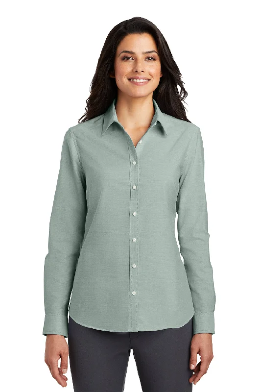 Port Authority Womens SuperPro Oxford Wrinkle Resistant Long Sleeve Button Down Shirt - Green