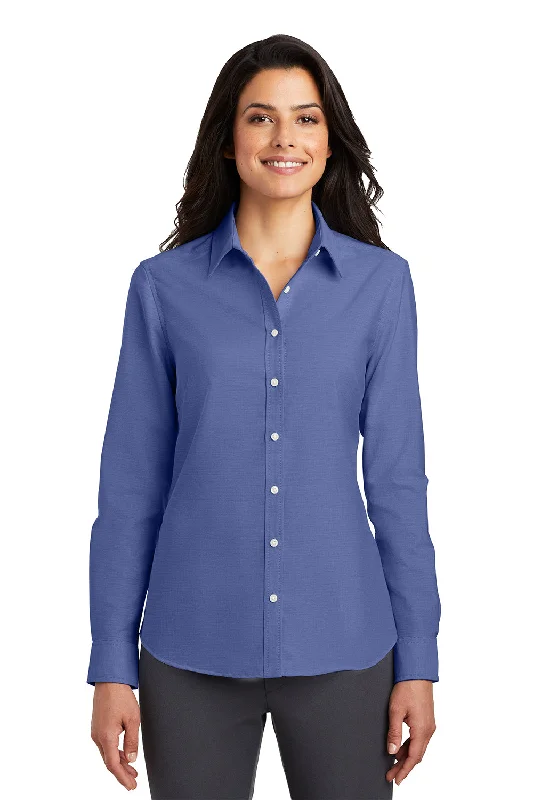 Port Authority Womens SuperPro Oxford Wrinkle Resistant Long Sleeve Button Down Shirt - Navy Blue