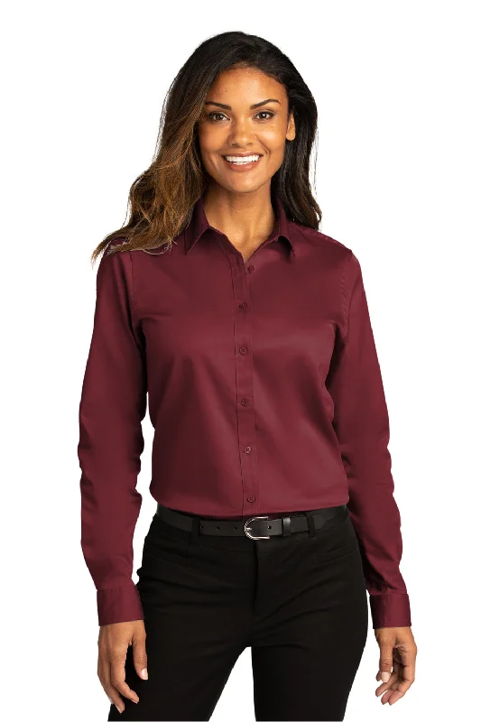 Port Authority Womens SuperPro Wrinkle Resistant React Long Sleeve Button Down Shirt - Burgundy