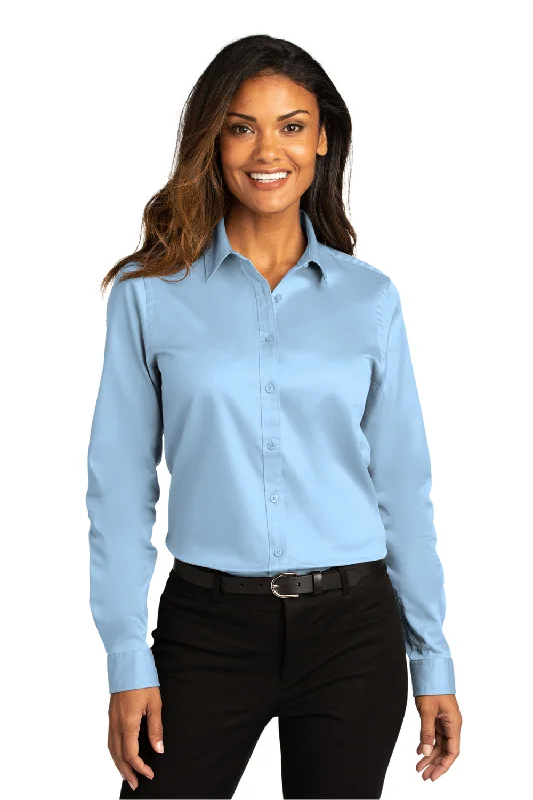 Port Authority Womens SuperPro Wrinkle Resistant React Long Sleeve Button Down Shirt - Cloud Blue