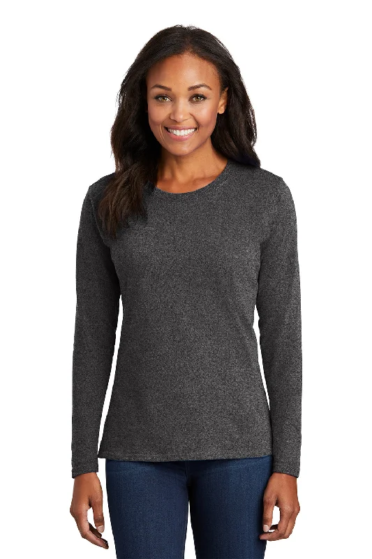 Port & Company Womens Core Long Sleeve Crewneck T-Shirt - Heather Dark Grey