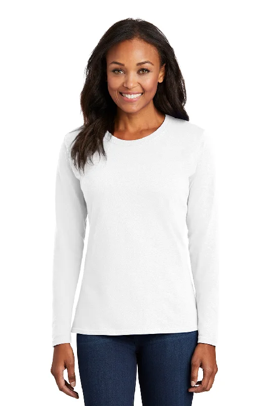 Port & Company Womens Core Long Sleeve Crewneck T-Shirt - White